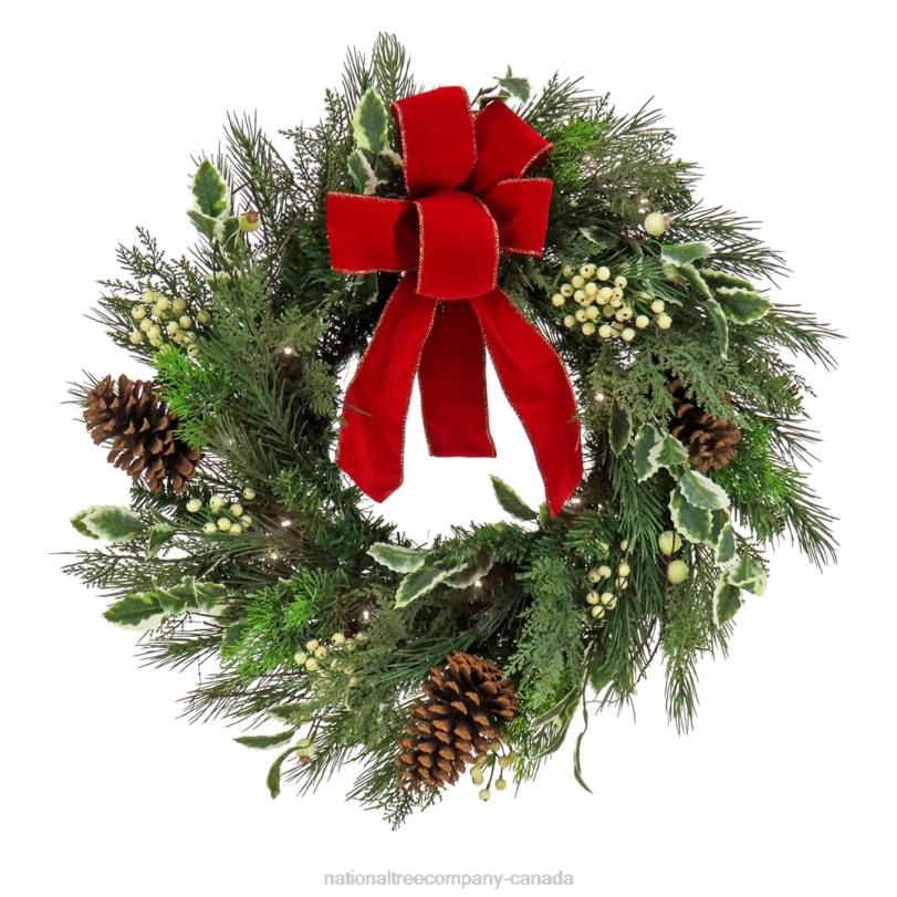 H4X0248National Tree Company 22in HGTV Home Collection Pre-Lit Holly and Berry Wreath
