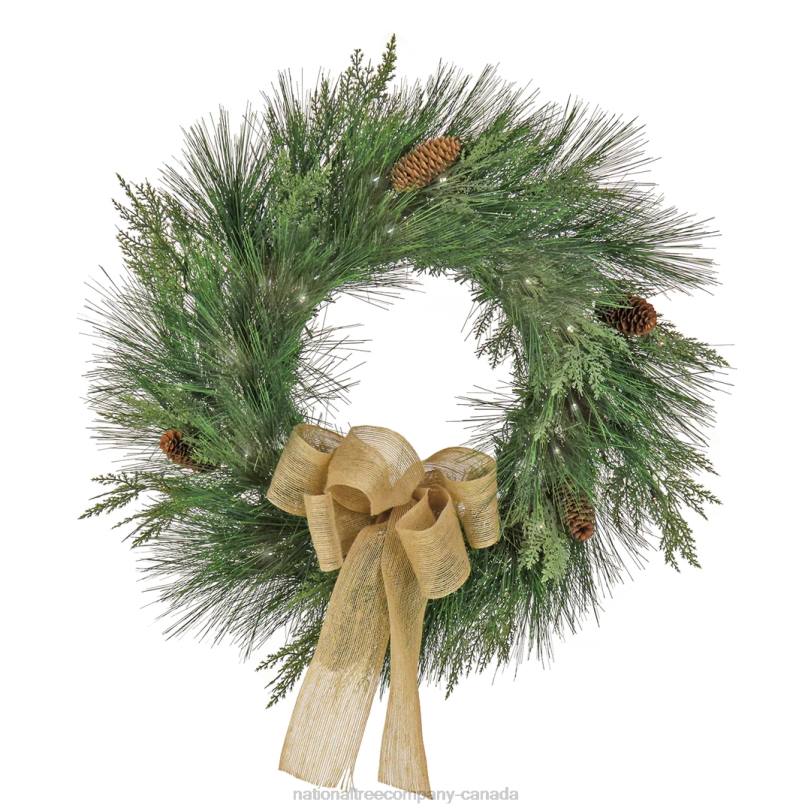 H4X0261National Tree Company 22in HGTV Home Collection Pre-Lit Black Tie Cedar Wreath