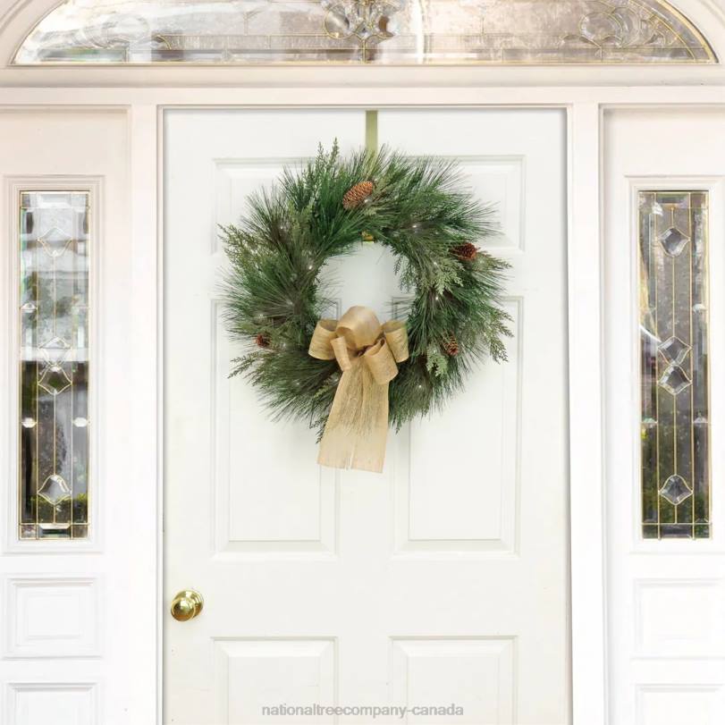 H4X0261National Tree Company 22in HGTV Home Collection Pre-Lit Black Tie Cedar Wreath