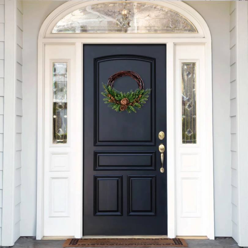 H4X0264National Tree Company Artificial Christmas Wreath, Green, Grapevine, White Lights, Decorated with Pine Cones, Evergreen Branches Christmas Collection, 16 Inches