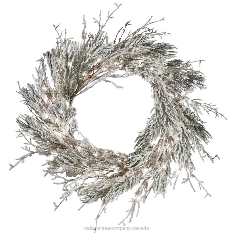 H4X0269National Tree Company 24in Pre-Lit Snowy Twig Wreath