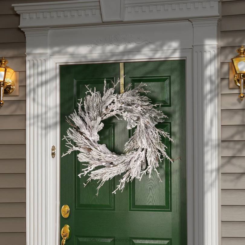 H4X0269National Tree Company 24in Pre-Lit Snowy Twig Wreath