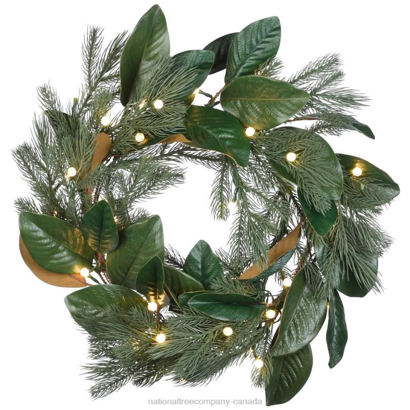 H4X0294National Tree Company 24in Magnolia Mix Pine Wreath with LED Lights