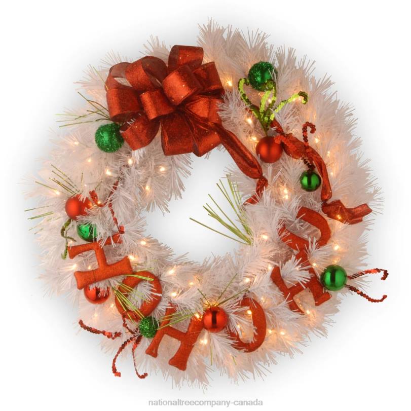 H4X0295National Tree Company 24in Ho Ho Ho Wreath with Battery Operated Warm White LED Lights