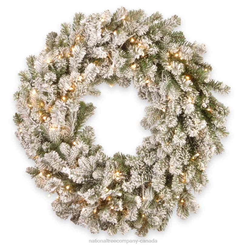 H4X0304National Tree Company Pre-Lit Artificial Christmas Wreath, Snowy Sheffield Spruce with Twinkly LED Lights, Plug in, 24 in