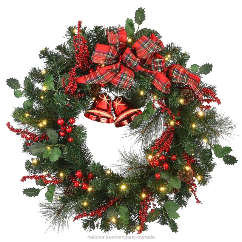 H4X0228National Tree Company 30in Holiday Plaid Bow Prelit Wreath