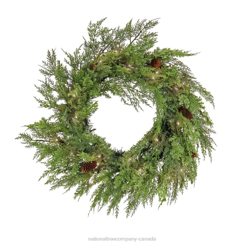 H4X0232National Tree Company 26in HGTV Home Collection Pre-Lit Cozy Winter Cedar Wreath