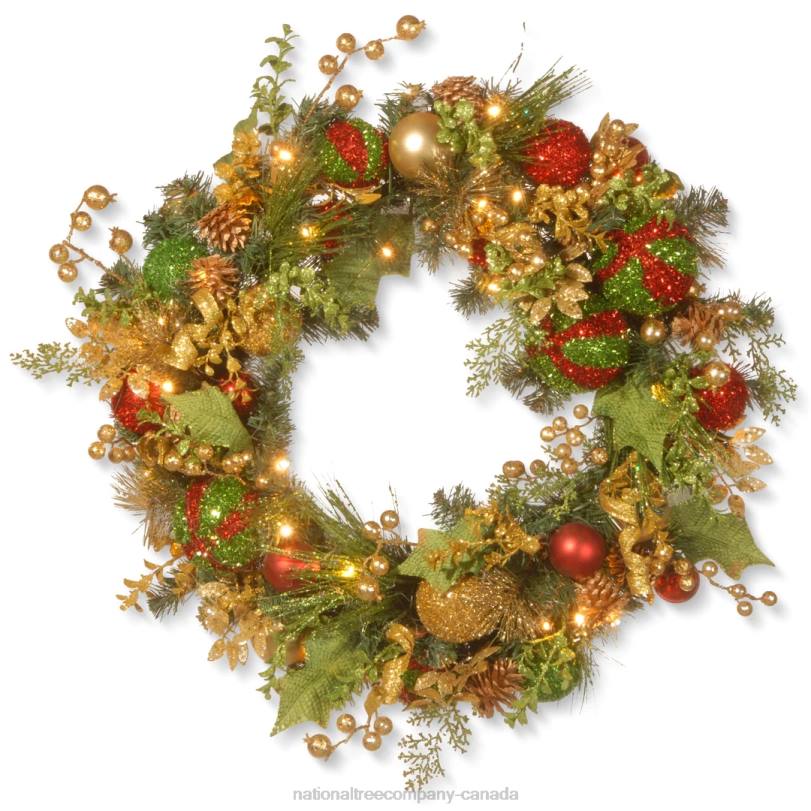 H4X0236National Tree Company 30in Decorated Christmas Wreath with Battery Operated LED Lights