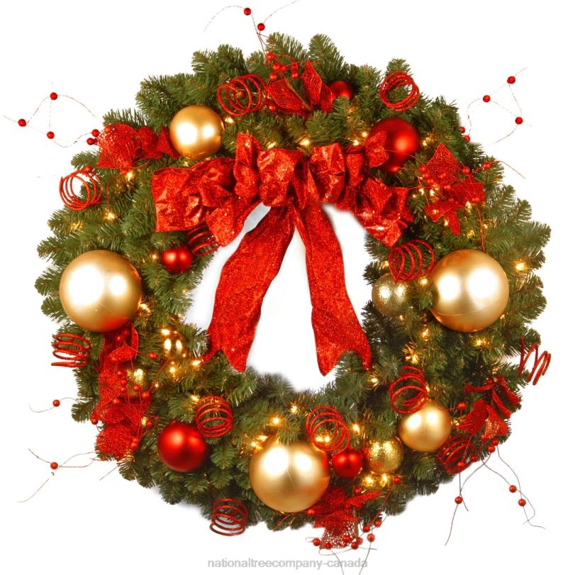 H4X0246National Tree Company 36in Decorative Collection Cozy Christmas Wreath with Red and Clear Lights