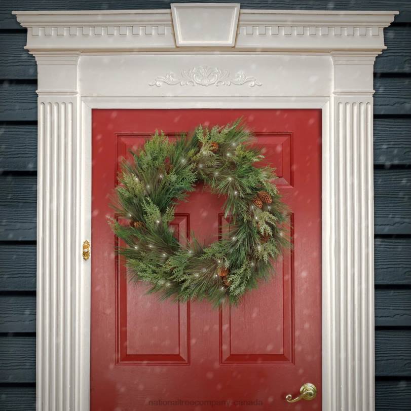 H4X0249National Tree Company 28in HGTV Home Collection Pre-Lit Black Tie Cedar Wreath