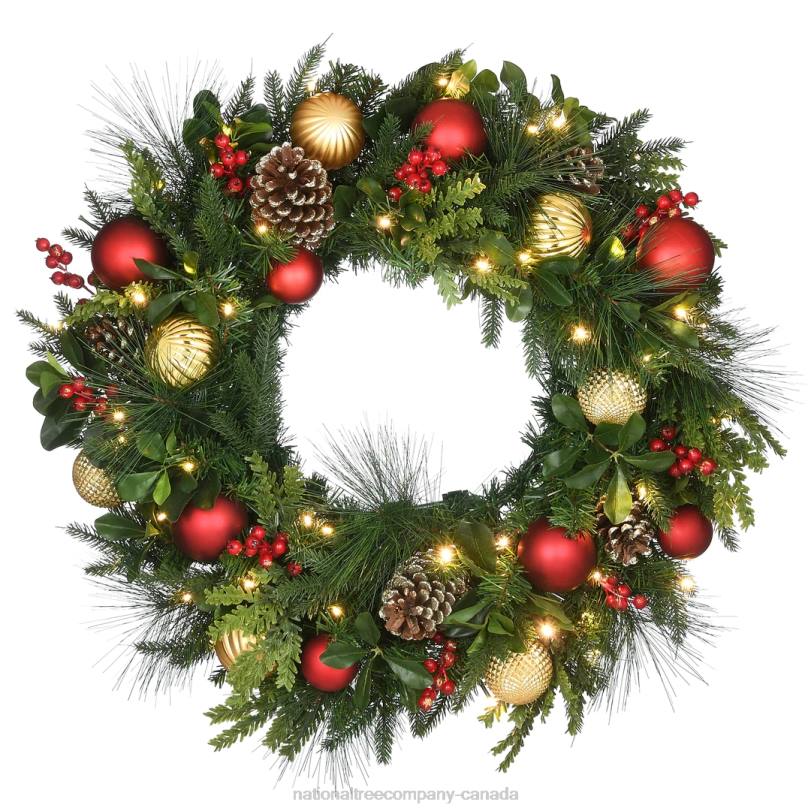 H4X0259National Tree Company Pre-Lit Artificial Christmas Wreath, Decorated Rural Homestead, with Warm White LED Lights, Battery Powered, 28 in