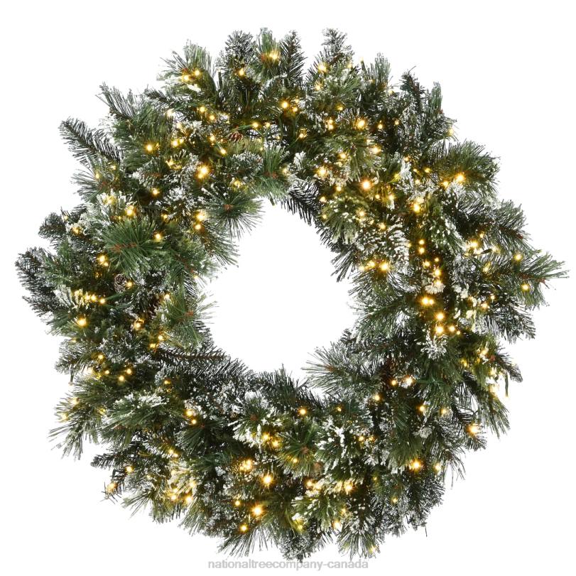 H4X0262National Tree Company 30in Glittery Bristle Pine Wreath with Dual Color LED Cosmic Lights
