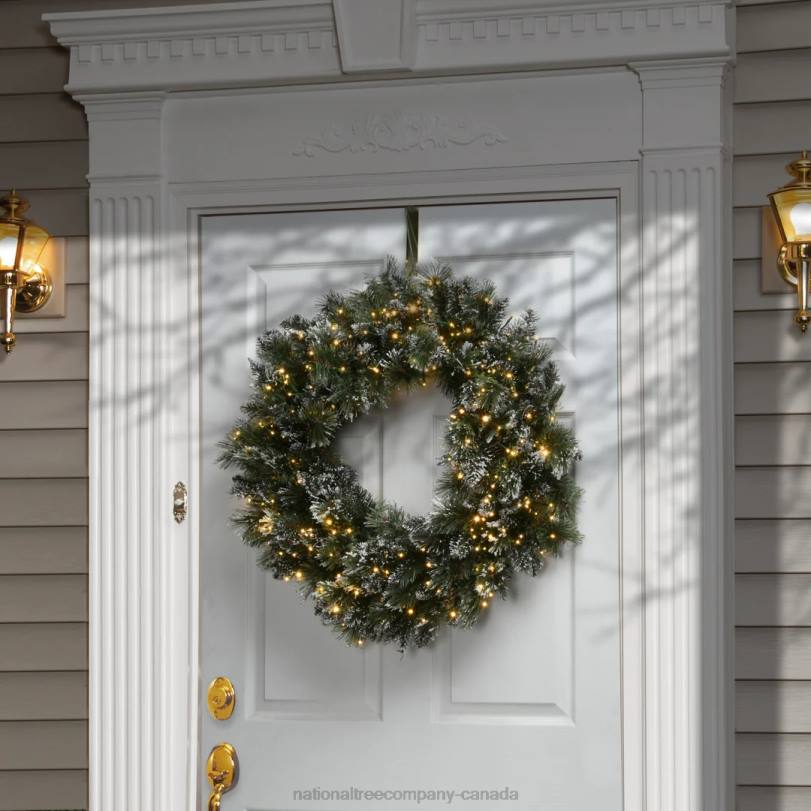 H4X0262National Tree Company 30in Glittery Bristle Pine Wreath with Dual Color LED Cosmic Lights