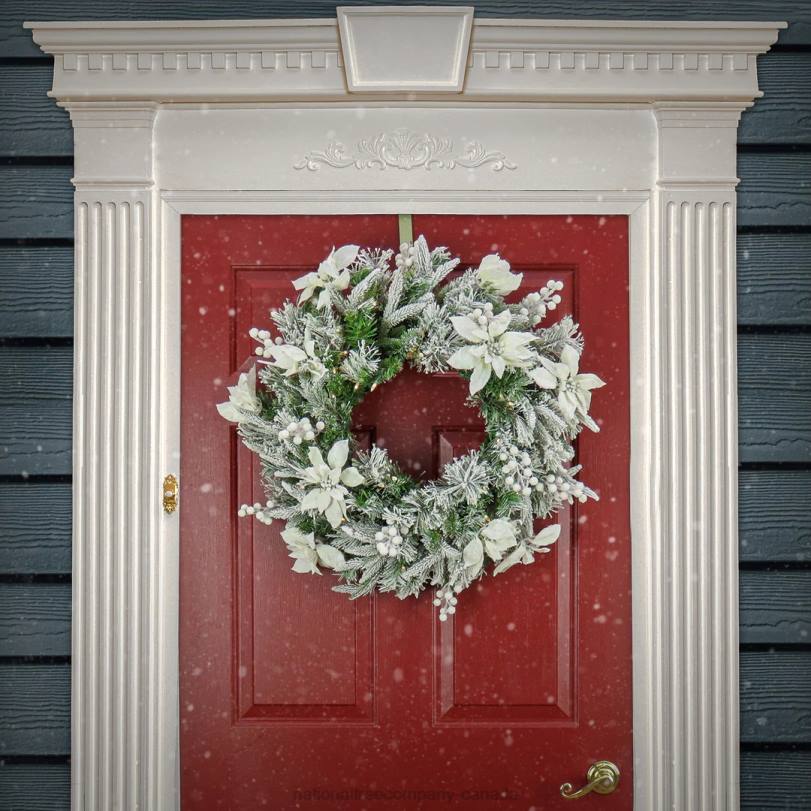 H4X0270National Tree Company Pre-Lit Artificial Christmas Wreath, Frosted Colonial, White LED Lights, Battery Powered, 26 in