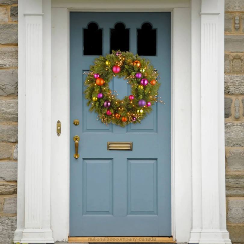 H4X0272National Tree Company Pre-Lit Artificial Christmas Wreath, Green, Kaleidoscope, White Lights, Decorated with Berry Clusters, Ball Ornaments, Christmas Collection, 30 Inches