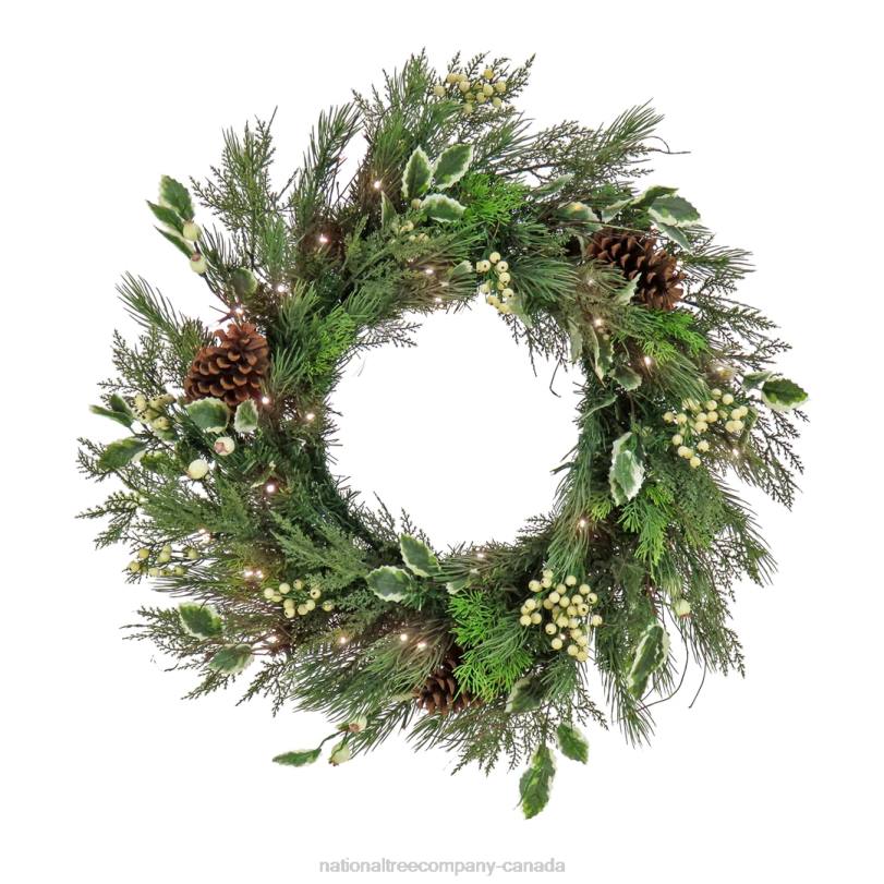 H4X0277National Tree Company 28in HGTV Home Collection Pre-Lit Holly and Berry Wreath