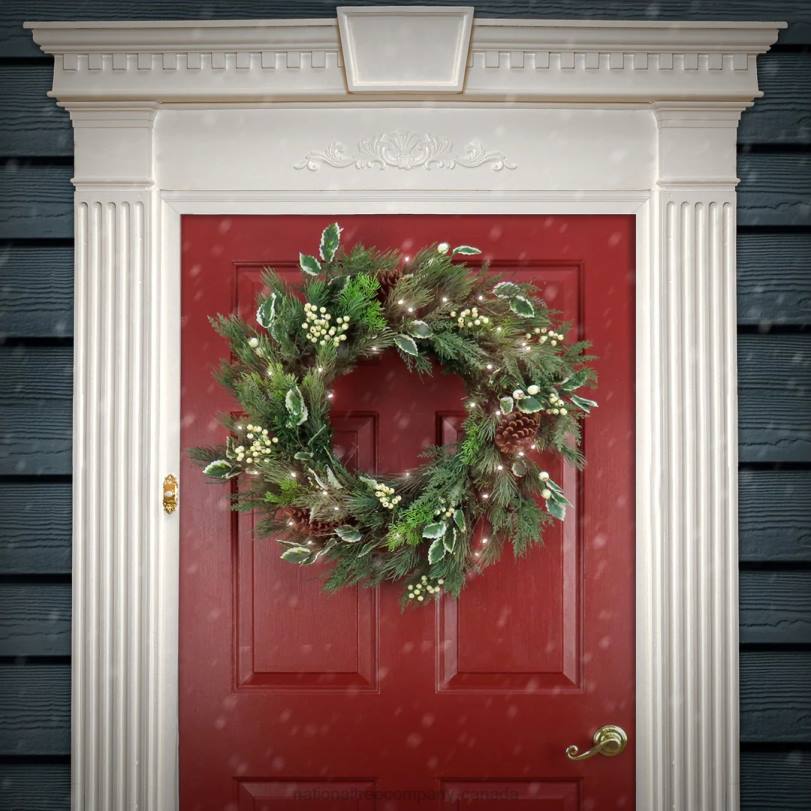 H4X0277National Tree Company 28in HGTV Home Collection Pre-Lit Holly and Berry Wreath