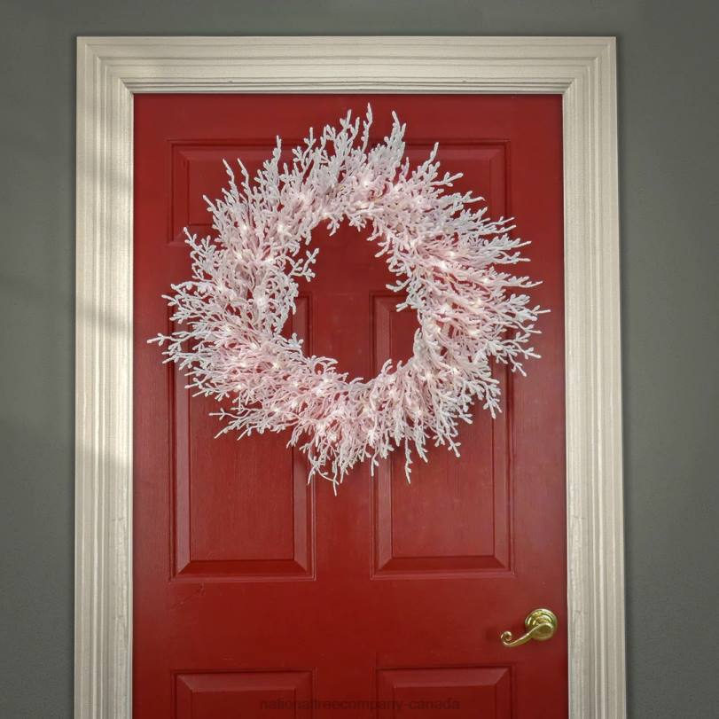 H4X0292National Tree Company 30in HGTV Home Collection Pre-Lit Christmas by the Sea Coral Wreath