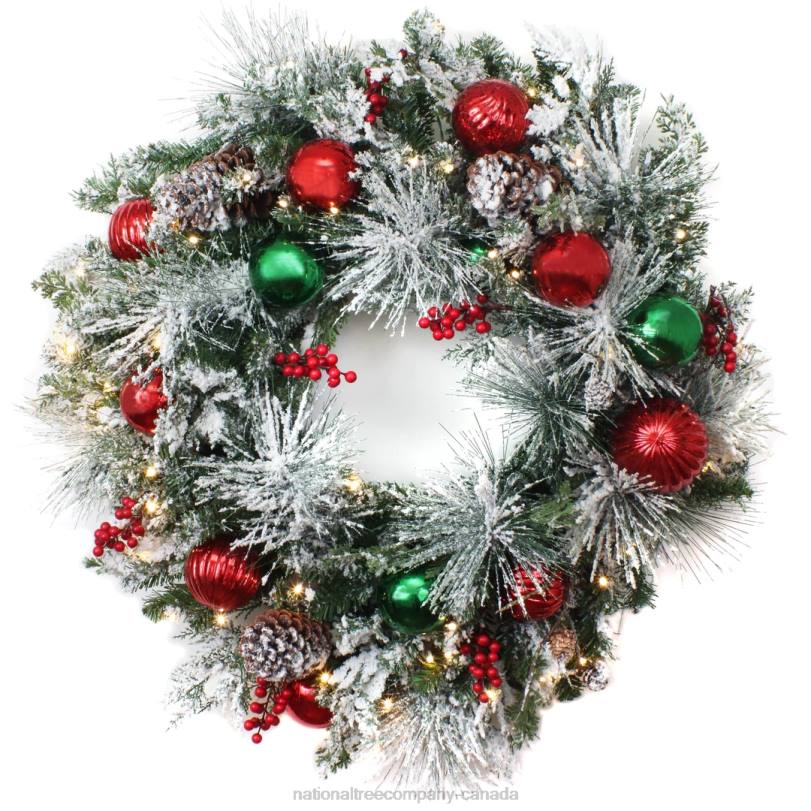 H4X0307National Tree Company 30in General Store Frosted Wreath with LED Lights