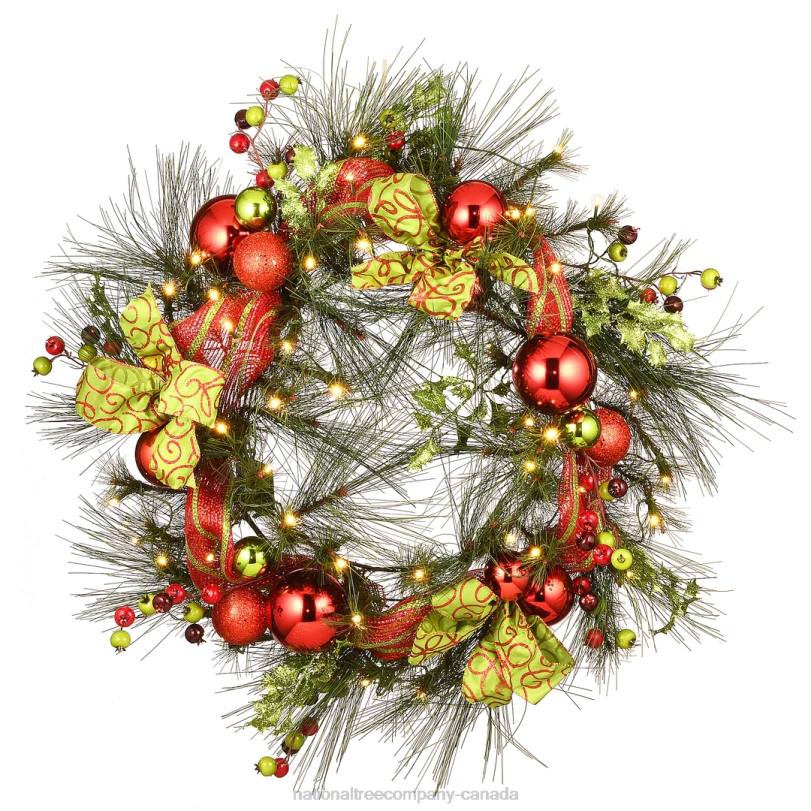 H4X0322National Tree Company Artificial Christmas Wreath, Green, Bristle Berry, Decorated with Ball Ornaments, Bows, Berry Clusters, Christmas Collection, 30 Inches