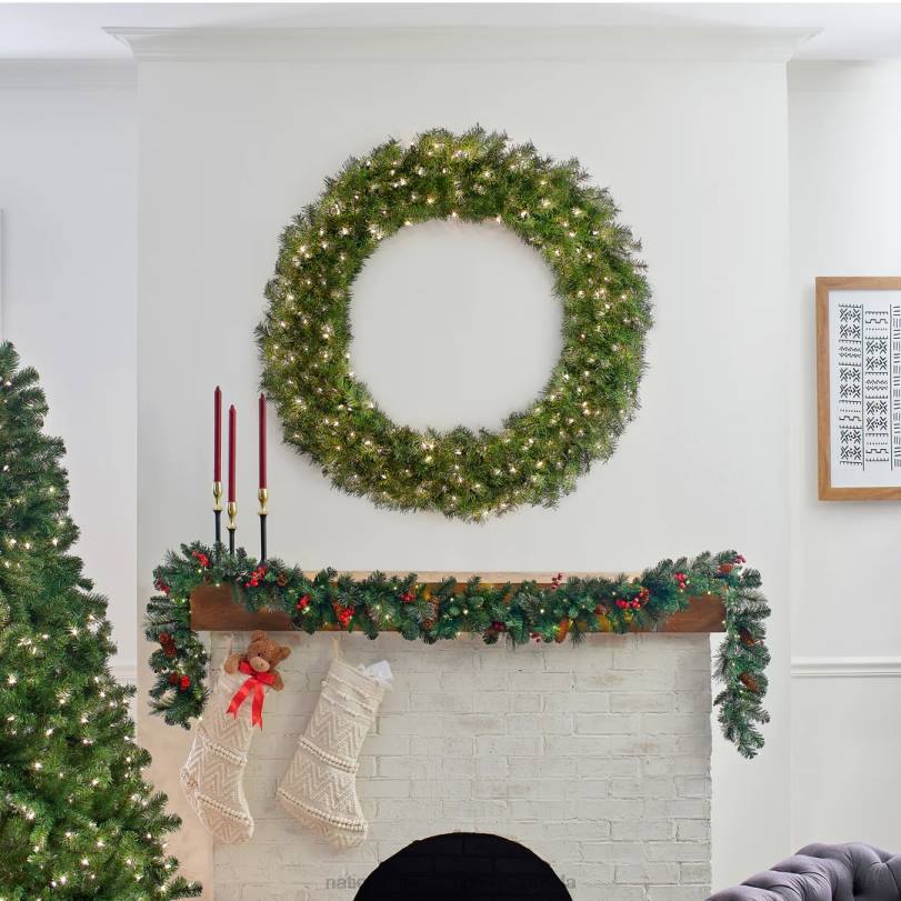 H4X0230National Tree Company Pre-Lit Artificial Christmas Wreath, Green, Norwood Fir, White Lights, Christmas Collection, 48 Inches
