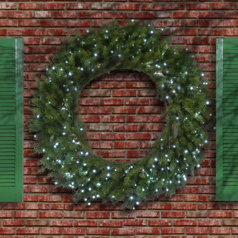 H4X0276National Tree Company 48in Memory-Shape Norwood Fir Wreath with White LED Lights