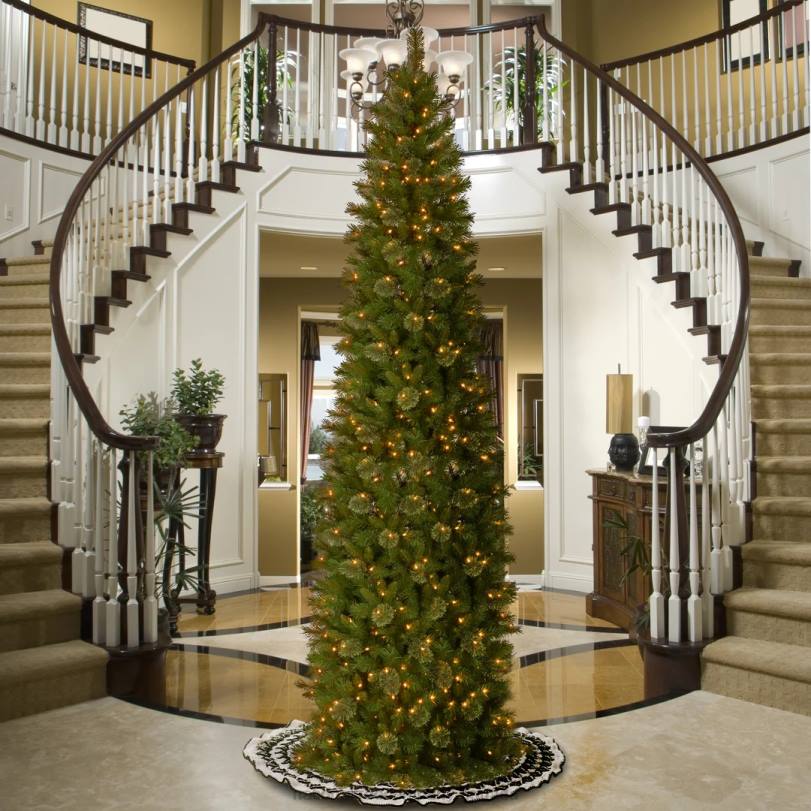 H4X0107National Tree Company Pre-Lit Artificial Slim Christmas Tree, Tacoma Pine, Green, White Lights, Includes Stand, 12 Feet