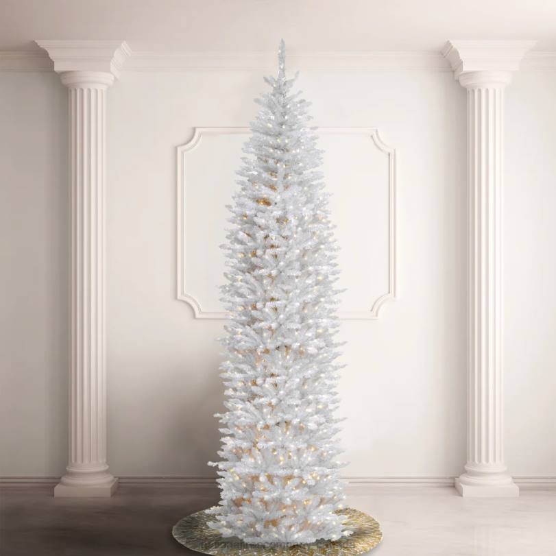 H4X0192National Tree Company Artificial Pre-Lit Slim Christmas Tree, White, Kingswood Fir, White Lights, Includes Stand, 12 Feet