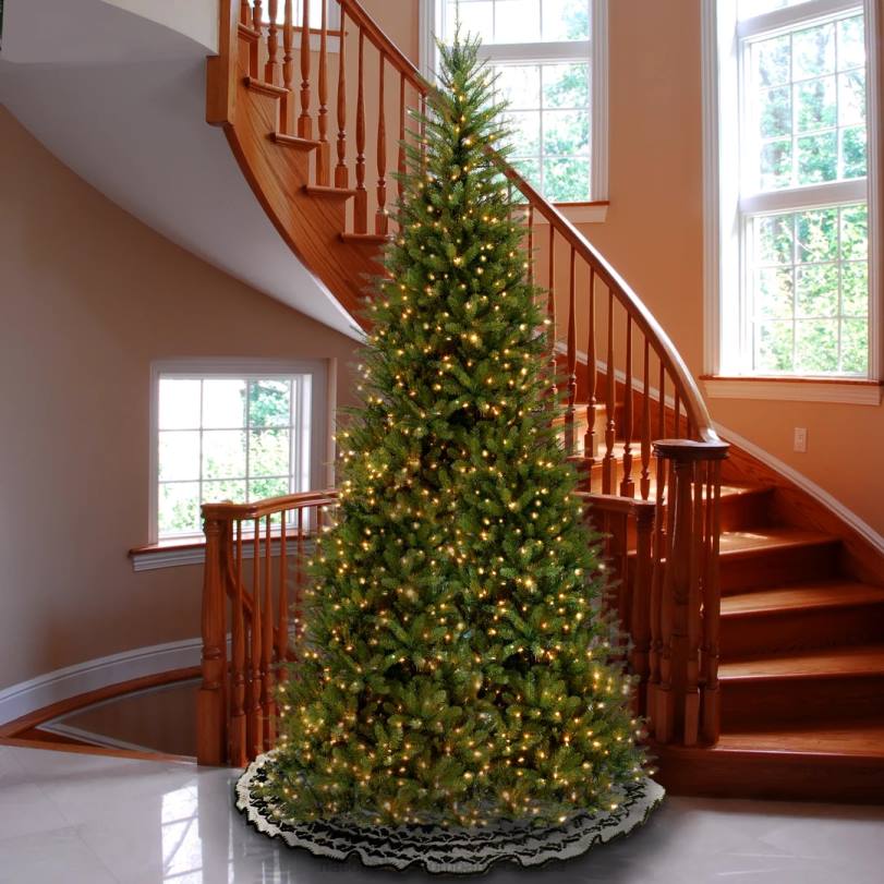 H4X021National Tree Company Pre-Lit Artificial Slim Christmas Tree, Green, Dunhill Fir, White Lights, Includes Stand, 10 Feet