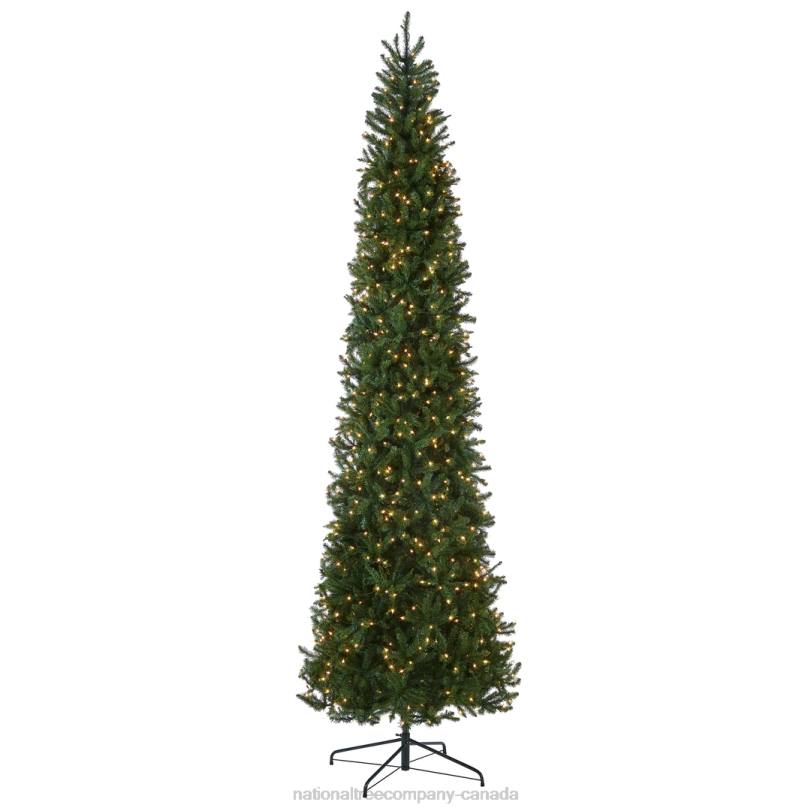 H4X034National Tree Company Artificial Pre-Lit Slim Christmas Tree, Green, Kingswood Fir, White Lights, Includes Stand, 10 Feet