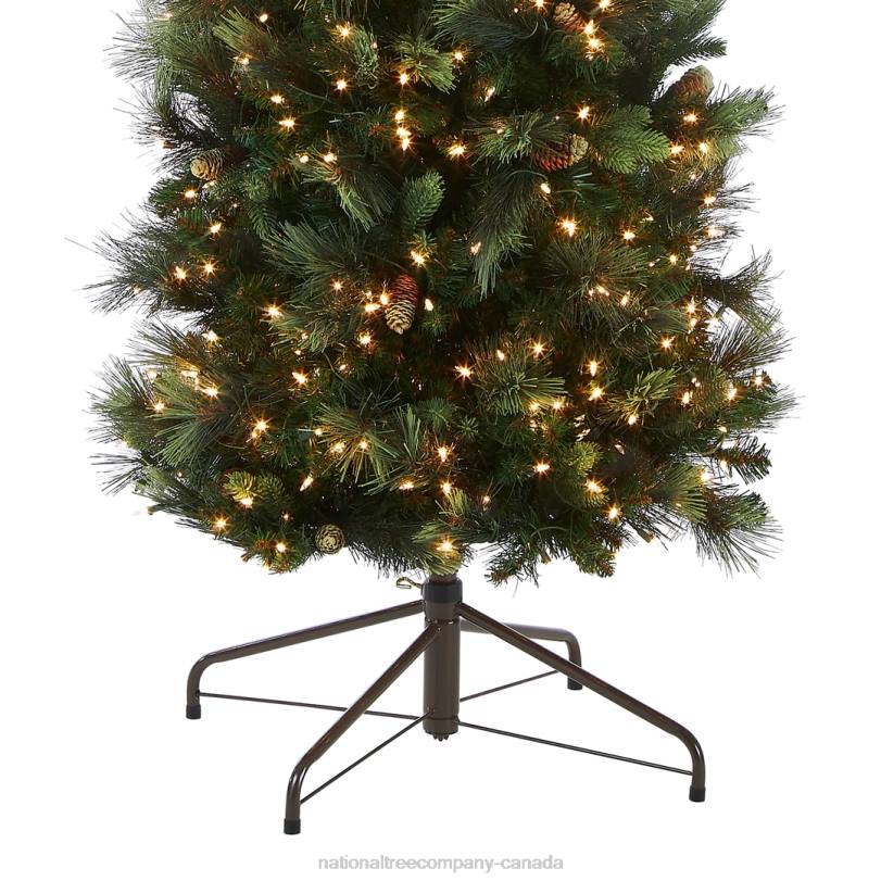 H4X043National Tree Company Pre-Lit Artificial Giant Slim Christmas Tree, Green, Carolina Pine, White Lights, Flocked with Pine Cones, Includes Stand, 12 feet