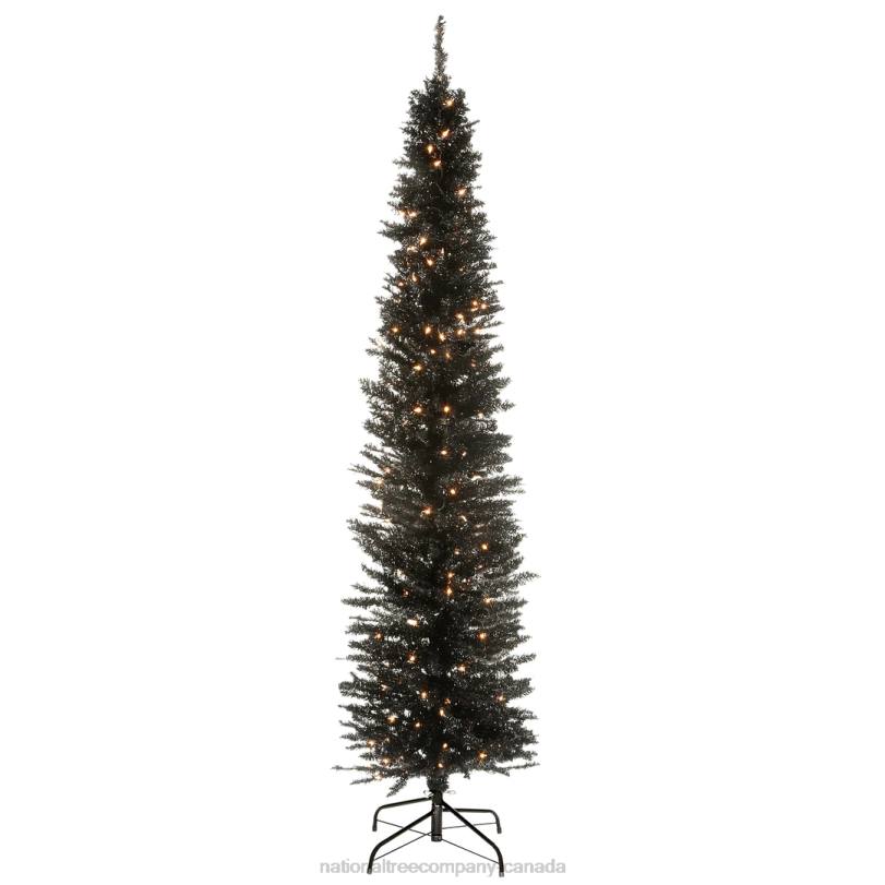 H4X0142National Tree Company Pre-Lit Artificial Christmas Tree, Black Tinsel, White Lights, Includes Stand, 6 feet