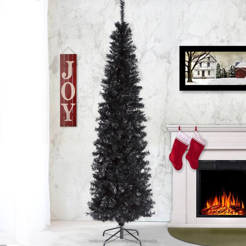 H4X0143National Tree Company Artificial Christmas Tree, Black Tinsel, Includes Stand, 6 feet