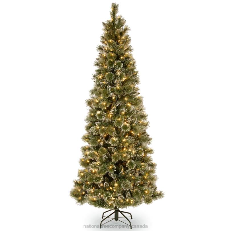H4X0161National Tree Company Pre-Lit Artificial Slim Christmas Tree, Green, Glittery Bristle Pine, White Lights, Includes Stand, 6.5 Feet
