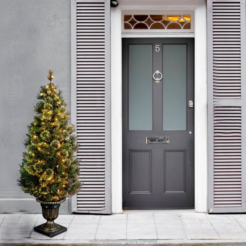 H4X0174National Tree Company Pre-Lit Artificial Entrance Christmas Tree, Wispy Willow Grande, Green, White Lights, Includes Metal Base, 5 Feet