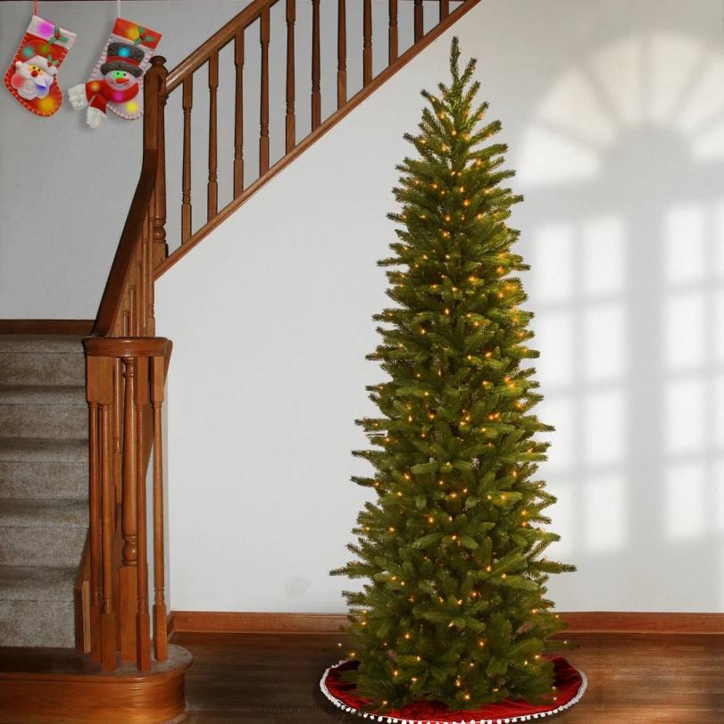 H4X022National Tree Company Pre-Lit 'Feel Real' Artificial Slim Christmas Tree, Grande Fir, Green, White Lights, Includes Stand, 6.5 Feet