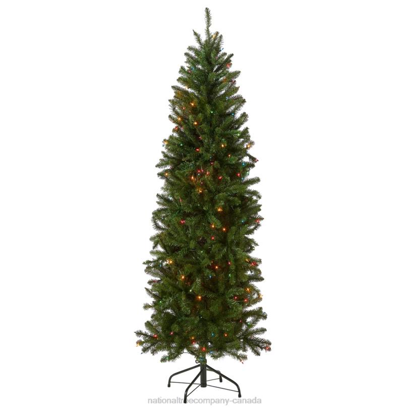 H4X026National Tree Company Artificial Pre-Lit Slim Christmas Tree, Green, Kingswood Fir, Multicolor Lights, Includes Stand, 6.5 Feet