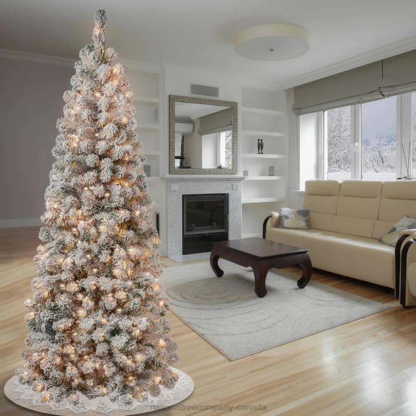 H4X041National Tree Company First Traditions Pre-Lit Acacia Flocked Tree Medium Christmas Tree, Clear Incandescent Lights, Plug In, 6 ft