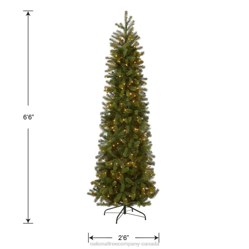 H4X066National Tree Company Pre-Lit 'Feel Real' Artificial Slim Downswept Christmas Tree, Green, Douglas Fir, White Lights, Includes Stand, 6.5 feet