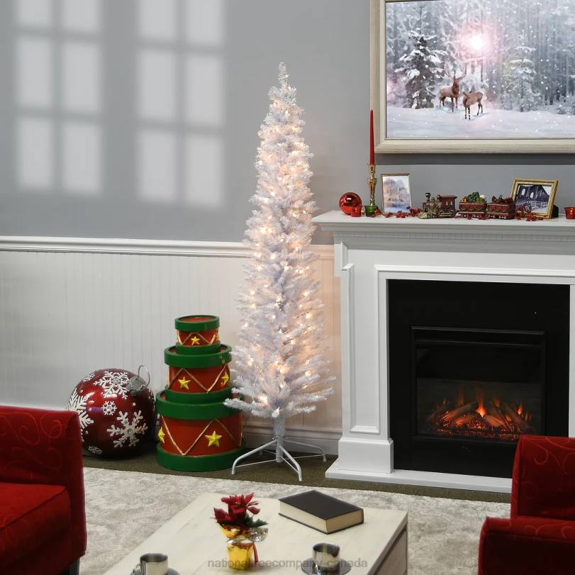 H4X067National Tree Company Pre-Lit Artificial Christmas Tree, White Tinsel, White Lights, Includes Stand, 6 feet