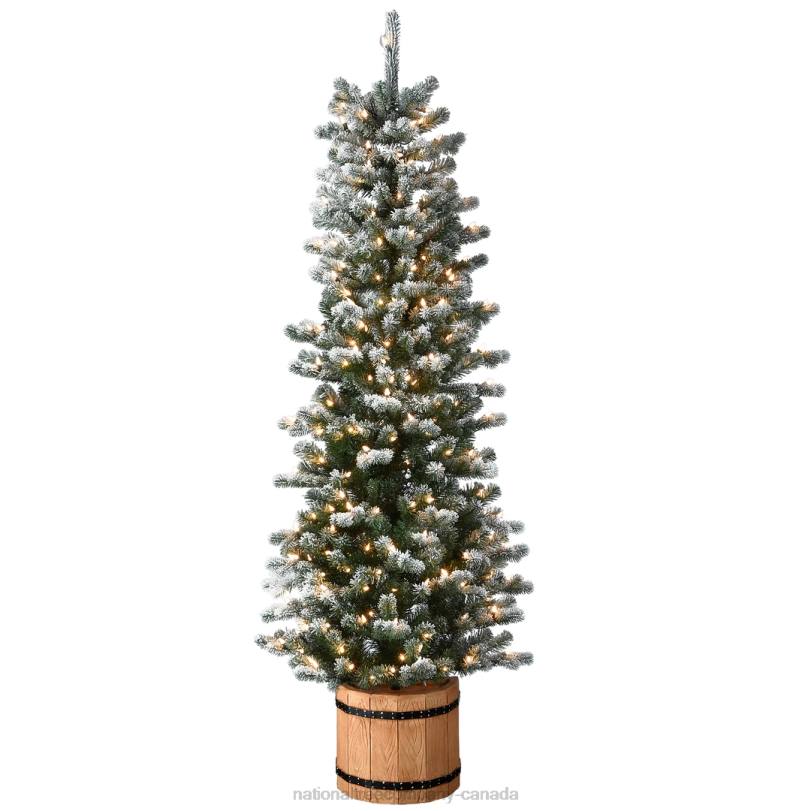 H4X086National Tree Company 6 ft. Snowy Sheffield Spruce Slim Half Tree with Clear Lights