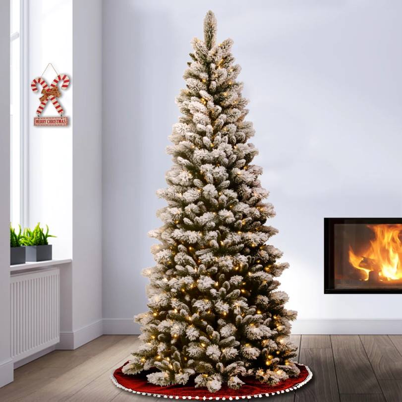 H4X0103National Tree Company 7.5 ft. Snowy Westwood Slim Pine Tree with Clear Lights
