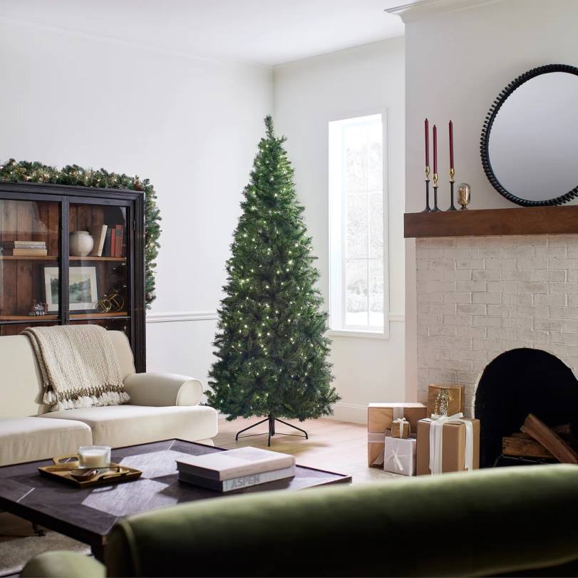 H4X0121National Tree Company Pre-Lit Artificial Slim Christmas Tree, Lehigh Valley Pine, Green, White Lights, Includes Stand, 7.5 Feet