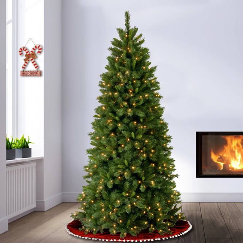 H4X0121National Tree Company Pre-Lit Artificial Slim Christmas Tree, Lehigh Valley Pine, Green, White Lights, Includes Stand, 7.5 Feet