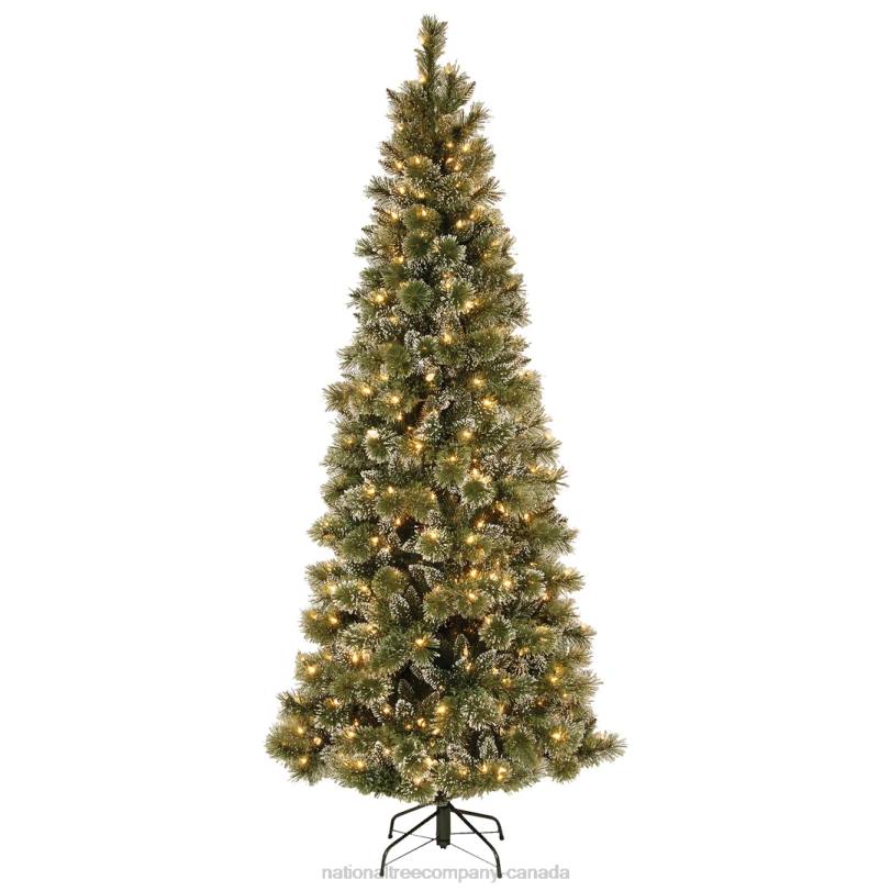 H4X0127National Tree Company Pre-Lit Artificial Slim Christmas Tree, Green, Glittery Bristle Pine, White Lights, Includes Stand, 7.5 Feet