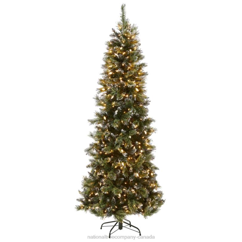 H4X0127National Tree Company Pre-Lit Artificial Slim Christmas Tree, Green, Glittery Bristle Pine, White Lights, Includes Stand, 7.5 Feet