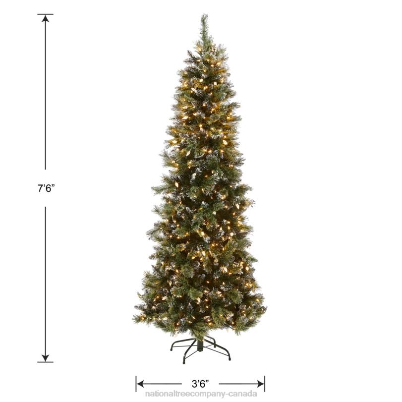 H4X0127National Tree Company Pre-Lit Artificial Slim Christmas Tree, Green, Glittery Bristle Pine, White Lights, Includes Stand, 7.5 Feet