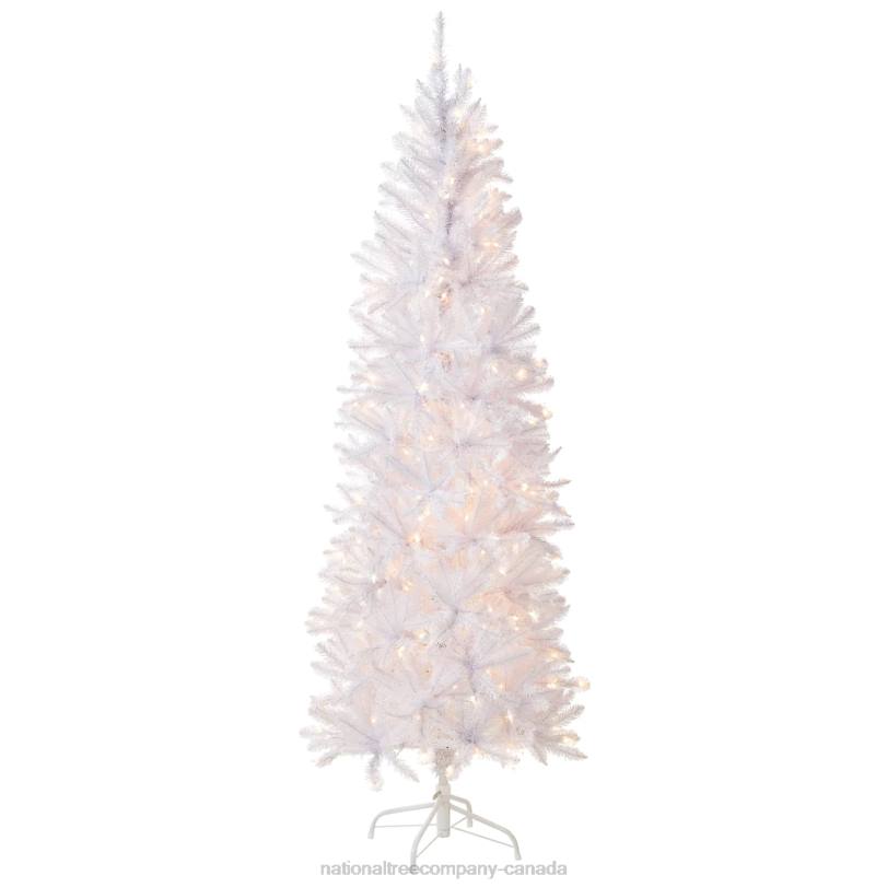 H4X0134National Tree Company Artificial Pre-Lit Slim Christmas Tree, White, Kingswood Fir, White Lights, Includes Stand, 7 Feet