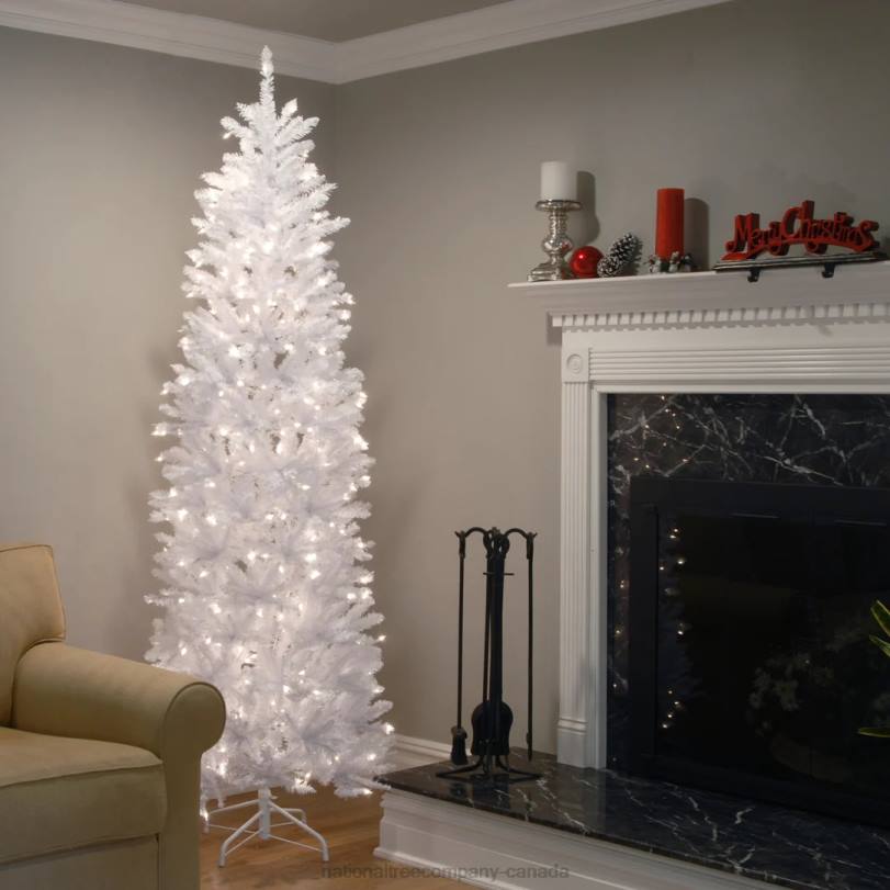 H4X0135National Tree Company Artificial Pre-Lit Slim Christmas Tree, White, Kingswood Fir, White Lights, Includes Stand, 7.5 Feet