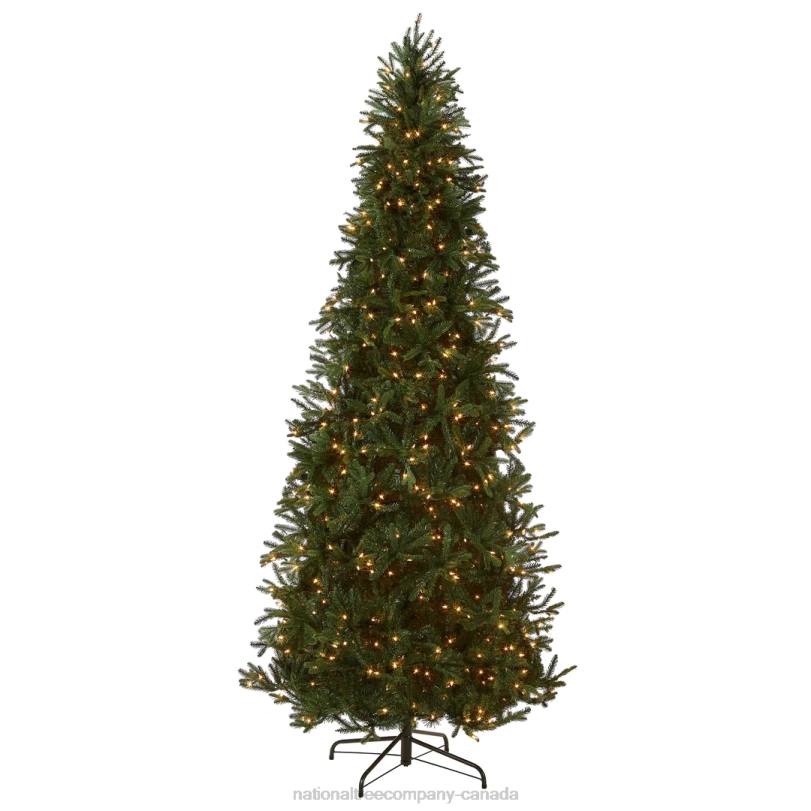H4X0139National Tree Company Pre-Lit 'Feel Real' Artificial Slim Christmas Tree, Green, Tiffany Fir, White Lights, Includes Stand, 9 Feet